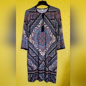 Blue Sheath Dress with 3/4 Sleeves